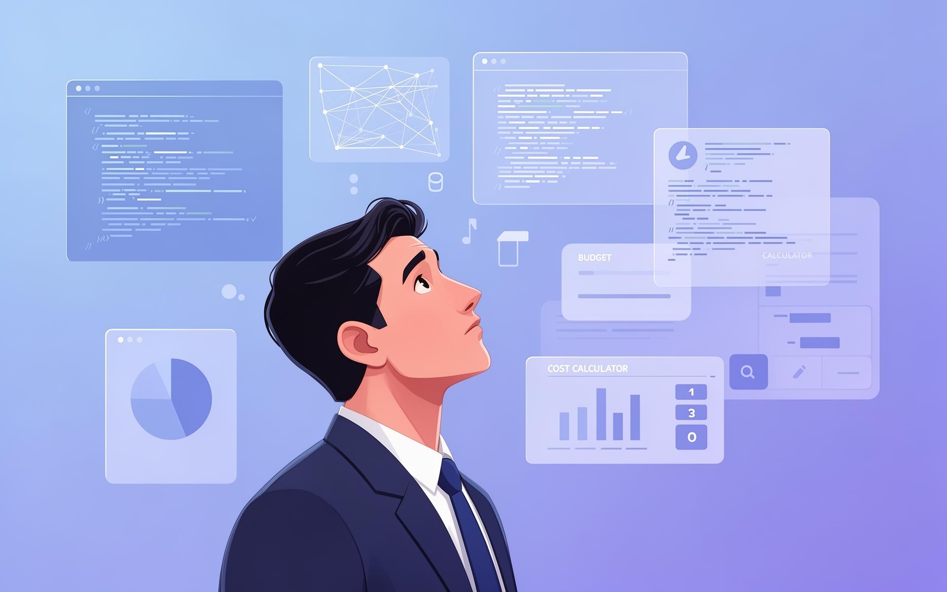 Custom software cost estimation - person contemplating software development budget